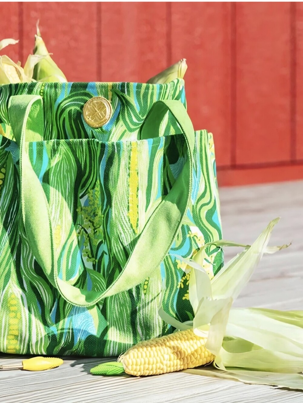 🌽 Lilly Pulitzer Corn Picks & Market Tote Bag In “Turquoise Tide Sweet Corn” - Picture 3 of 8